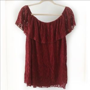 gypsy la burgundy lace ruffle off the shoulder top $5 with bundle